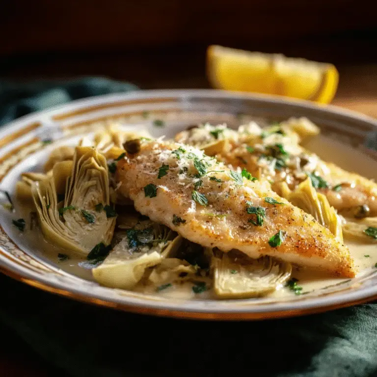 Delicious Artichoke and Parmesan Tilapia Recipe (Quick, Healthy & Crispy) 2 Crispy Artichoke and Parmesan Tilapia fillets with golden herbs