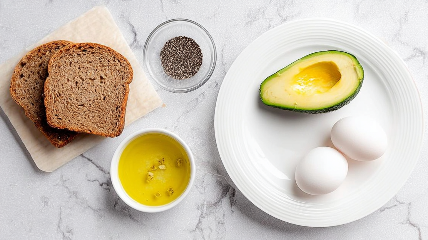 Ingredients for avocado toast with scrambled egg