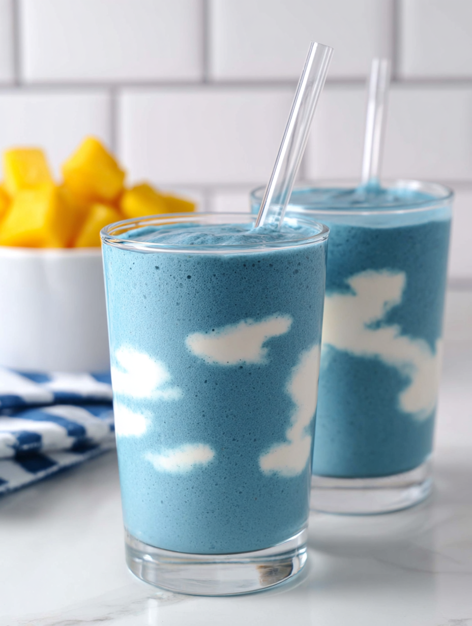 blue spirulina smoothie with cloud yogurt swirl