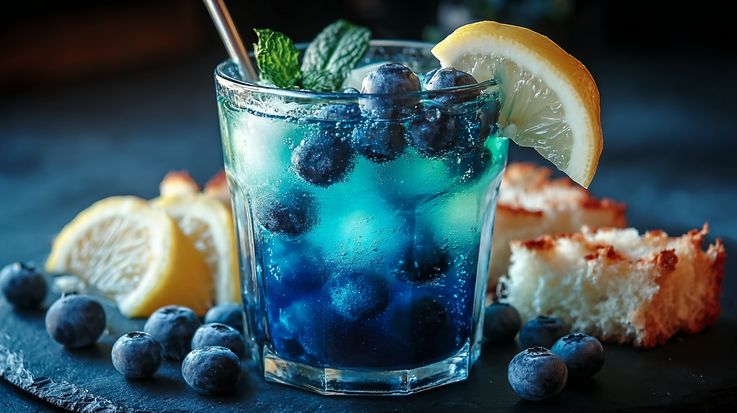 Blue tonic weight loss recipe in glass with lemon