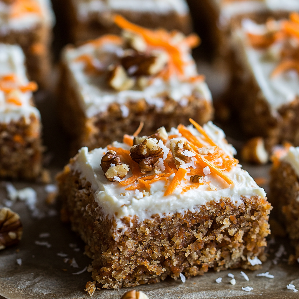 Moist carrot cake protein powder slice with frosting
