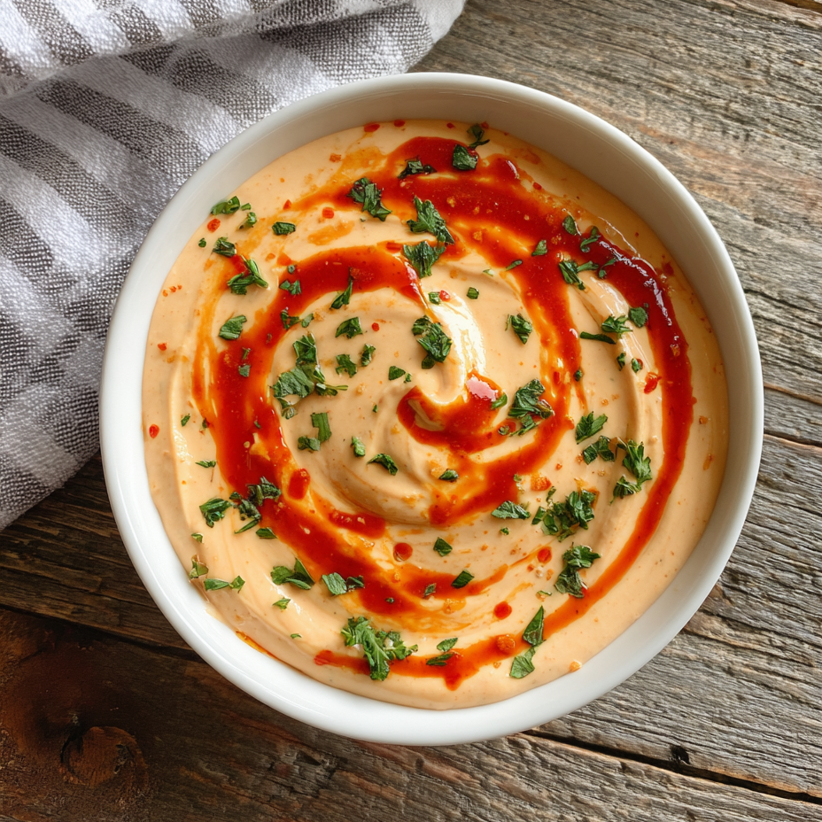 Greek yogurt sriracha sauce served