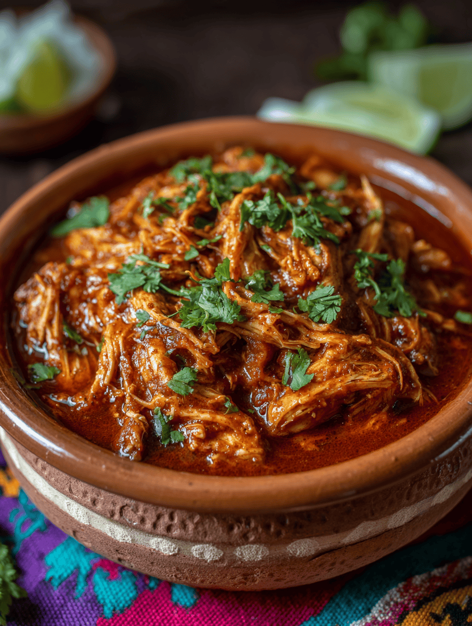 Chicken tinga filling for keto empanadas in traditional clay bowl