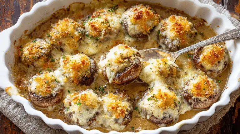 Easy Gluten-Free Longhorn Stuffed Mushrooms Recipe – Cheesy Copycat Favorite 2 A plate of gluten-free Longhorn stuffed mushrooms garnished with fresh parsley.