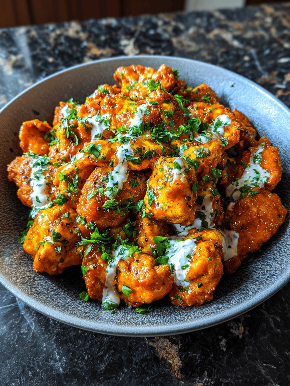 Spicy buffalo chicken with ranch drizzle for keto empanada filling