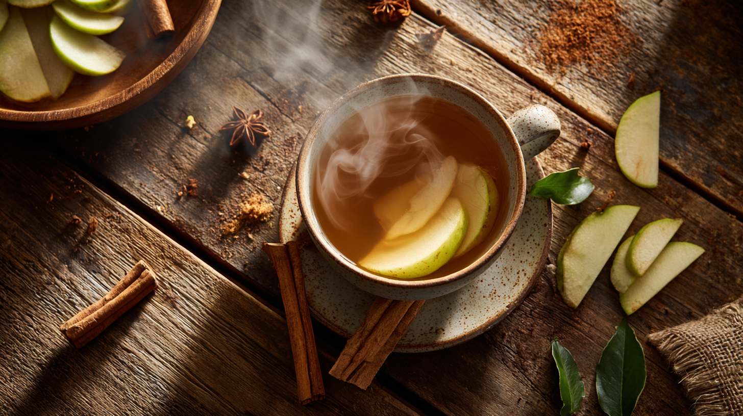 apple peel tea in rustic kitchen