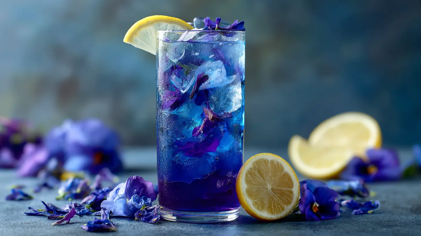 Butterfly pea flower iced tea with lemon