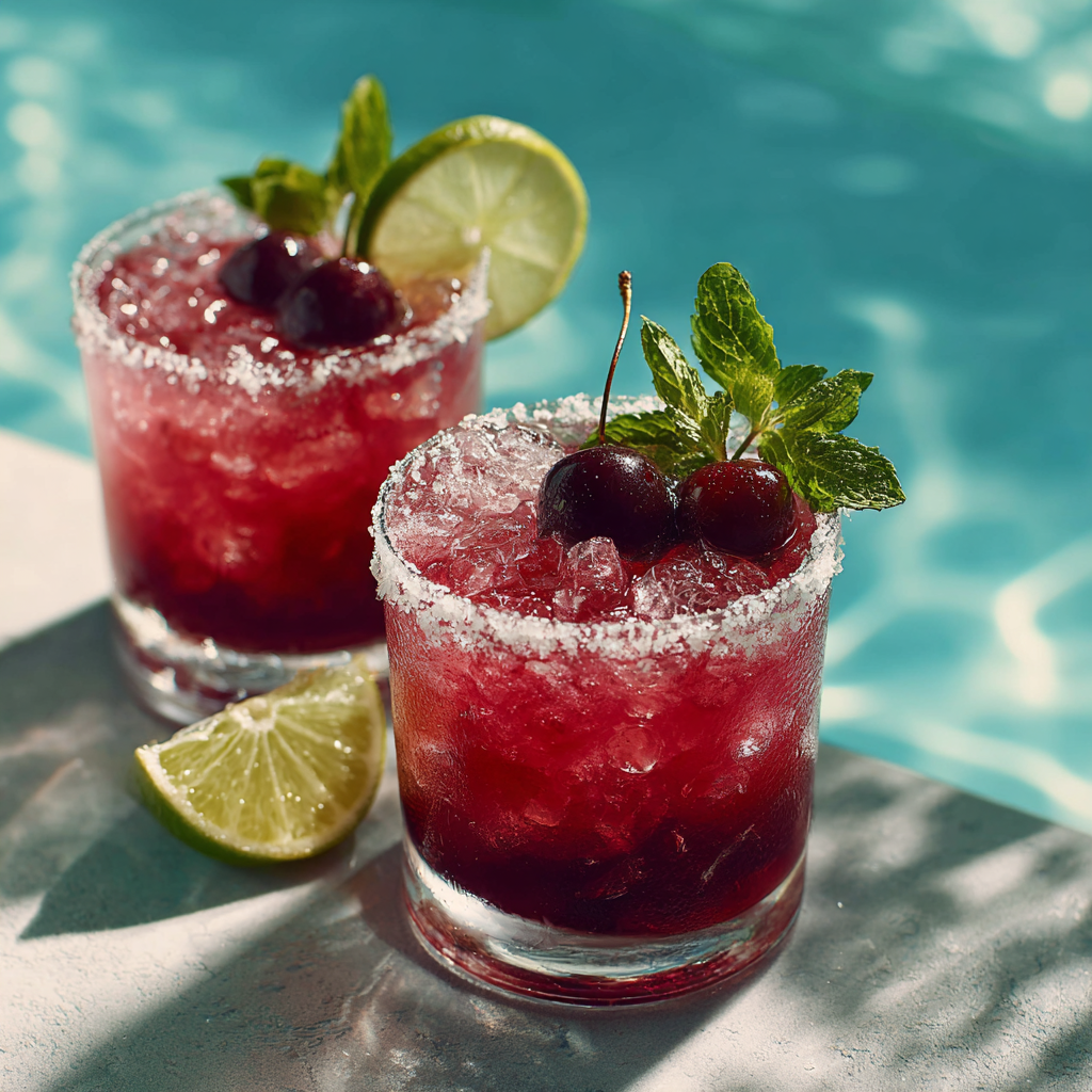 Served Cherry Lime Agua Fresca with garnishes