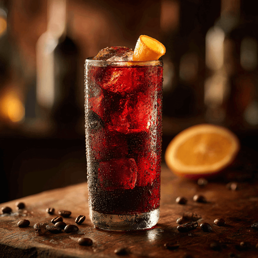 Coffee Liqueur Long Beach Iced Tea in highball glass with orange peel