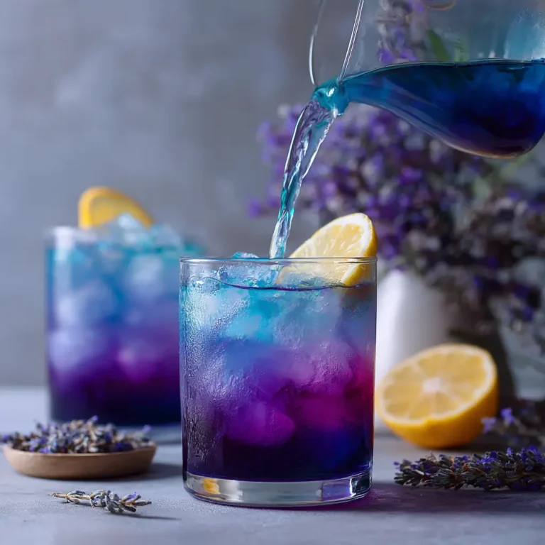 The Ultimate Butterfly Pea Flower Iced Tea: Recipe, Science & Cultural Secrets 2 Butterfly pea iced tea in a clear glass with lemon juice poured, tea transitioning from blue to purple