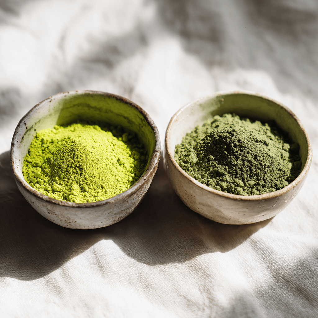 Side-by-side comparison of ceremonial vs culinary grade matcha powder