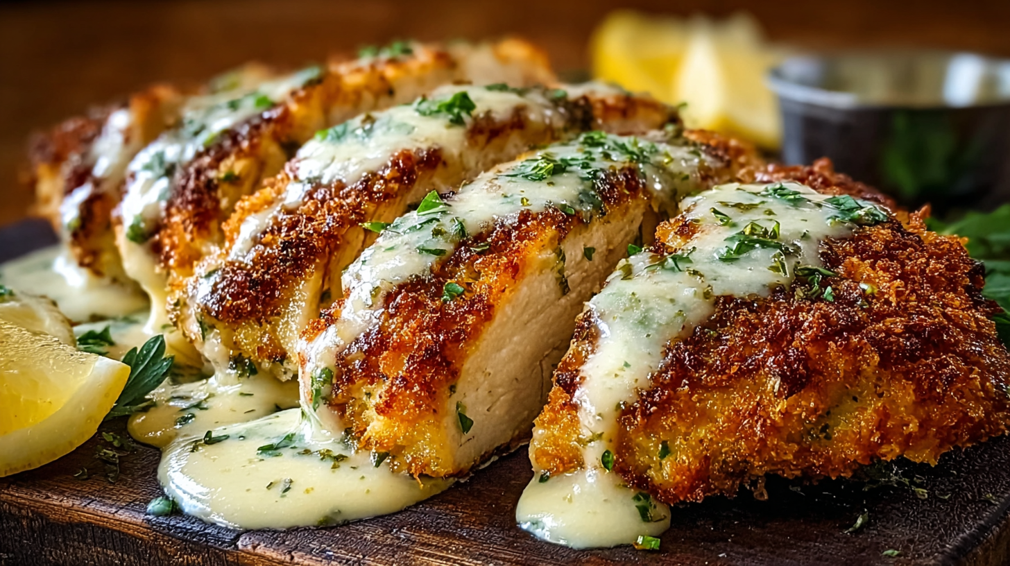 Parmesan Crusted Chicken with Creamy Garlic Sauce