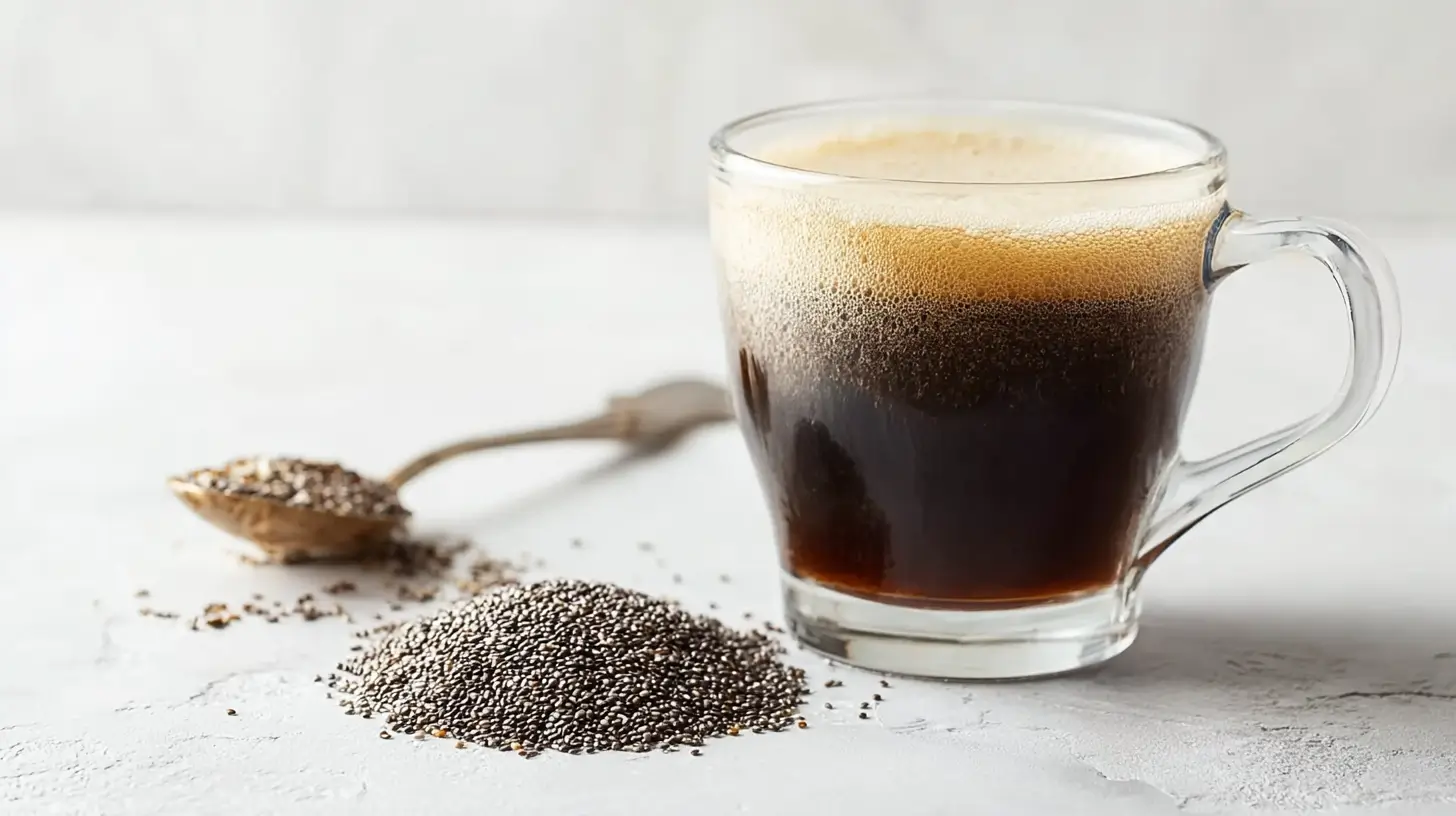 Bariatric seed coffee in glass mug with chia seeds