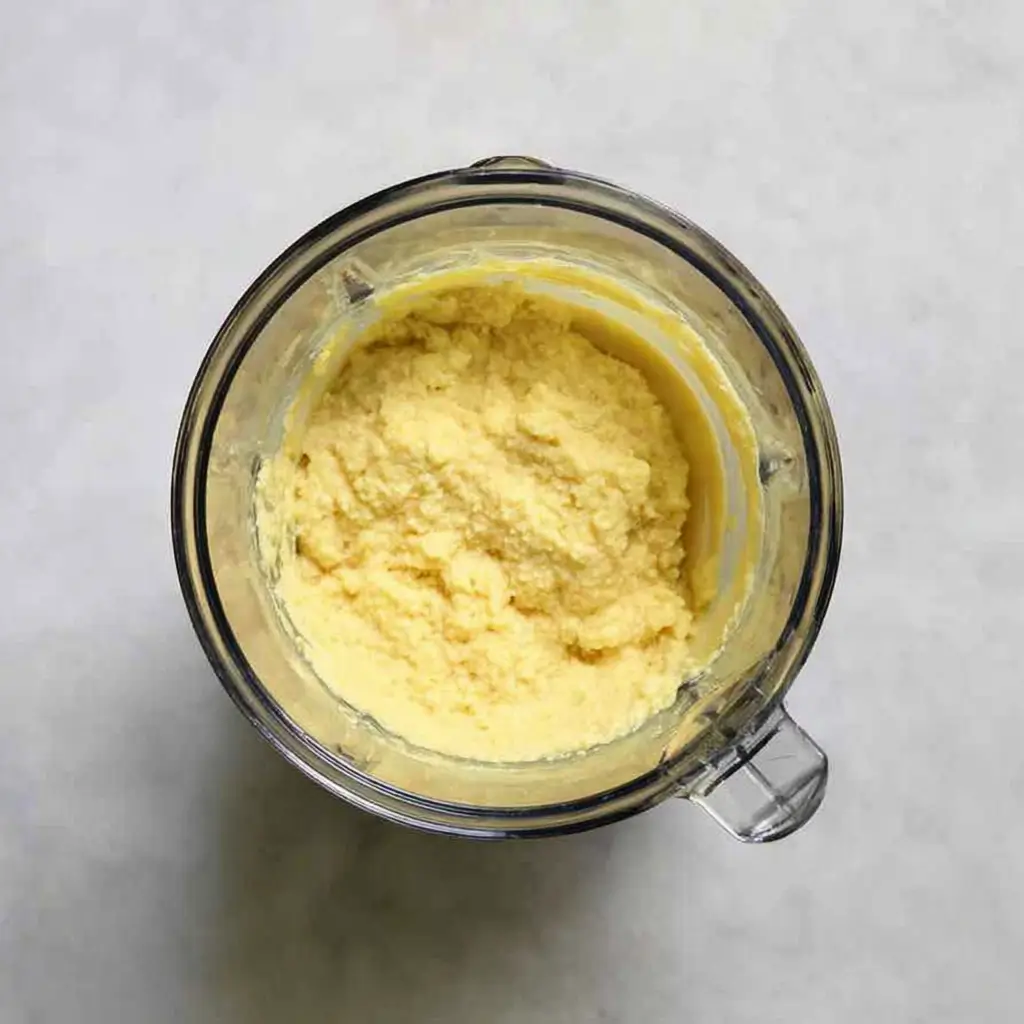 Blended lemon and ginger mixture in a clear blender jug before straining