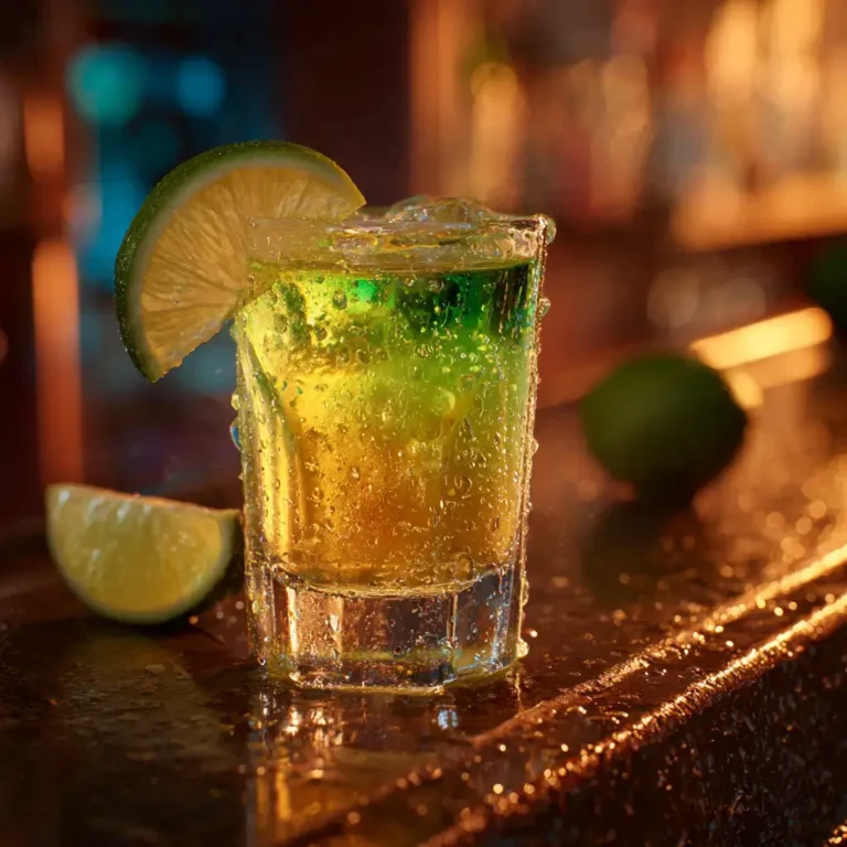Green Tea Drink shot served with lemon-lime soda