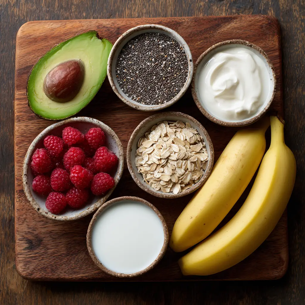 High fiber smoothie ingredients flat lay