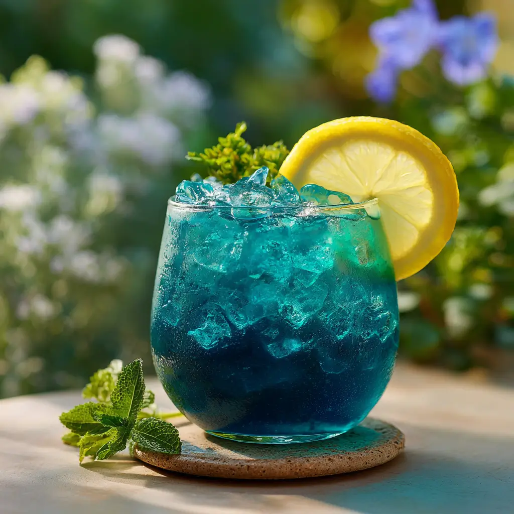 keto blue spirulina lemonade served over ice