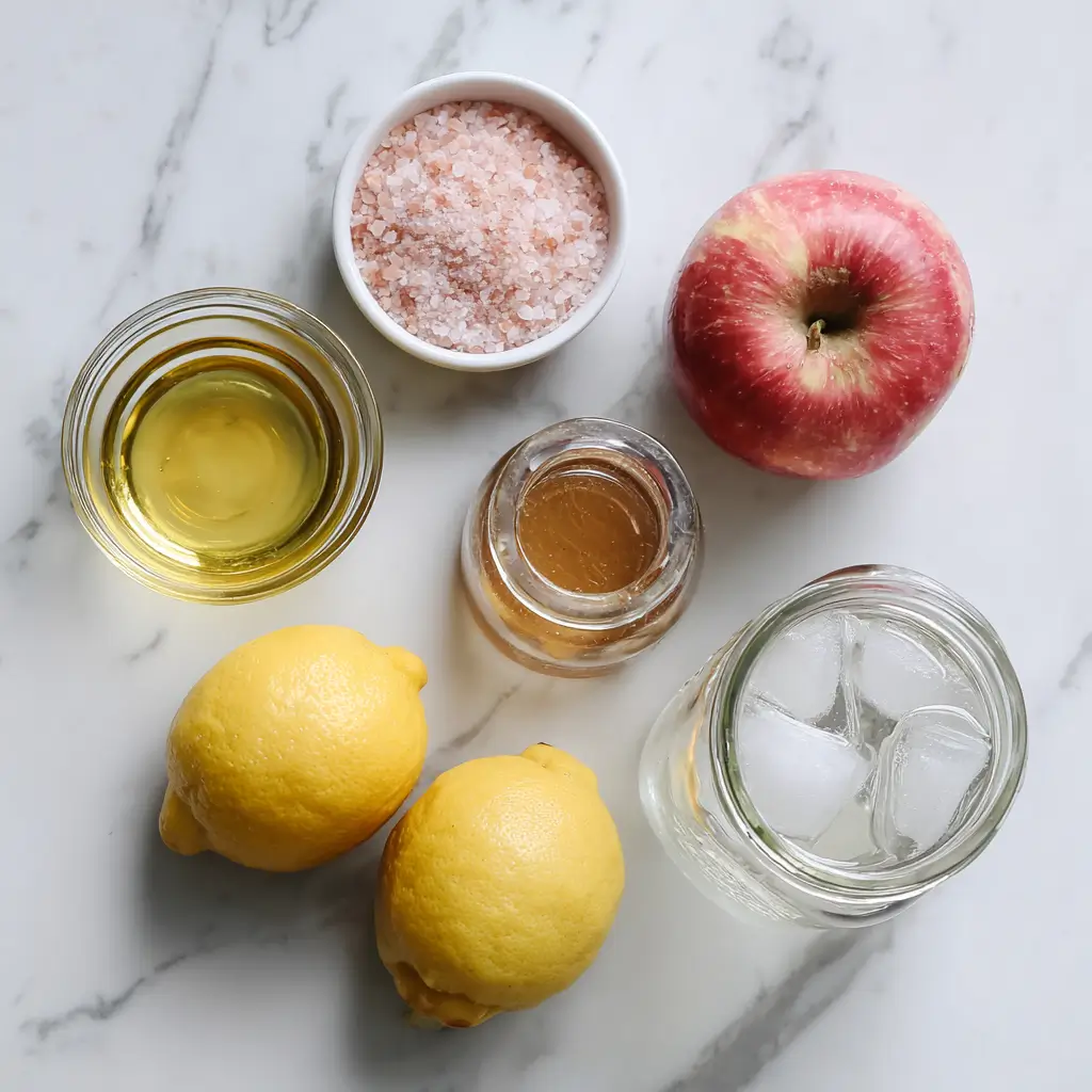 Ingredients for the salt and ice trick recipe laid out on a wooden board, including a bowl of Himalayan pink salt and fresh lemons.