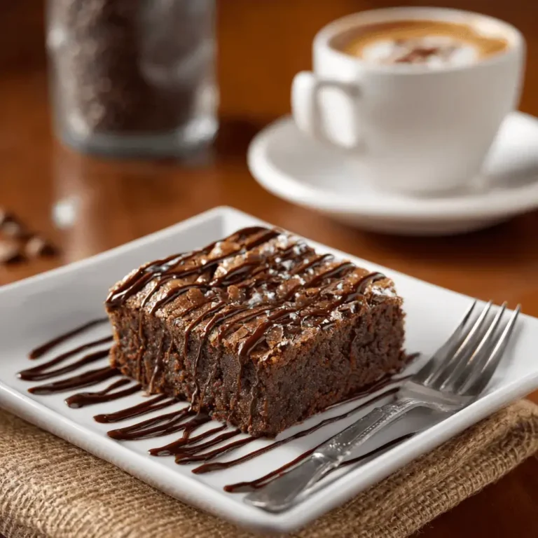 serving flourless tahini brownie with coffee