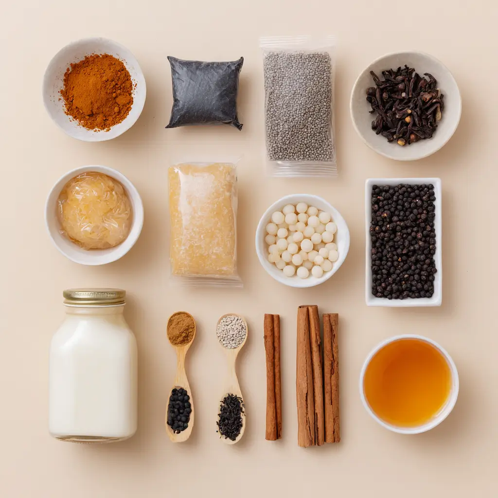 Ingredients for making berberine boba tea
