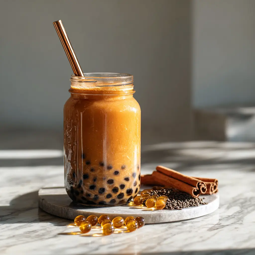 Served glass of berberine boba tea