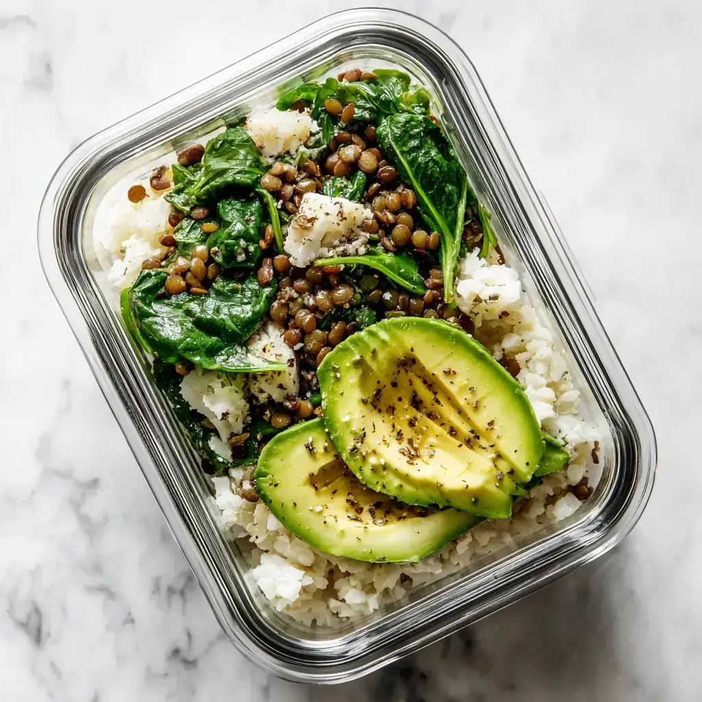 Fibremaxxing lunch bowl with lentils and cauliflower rice