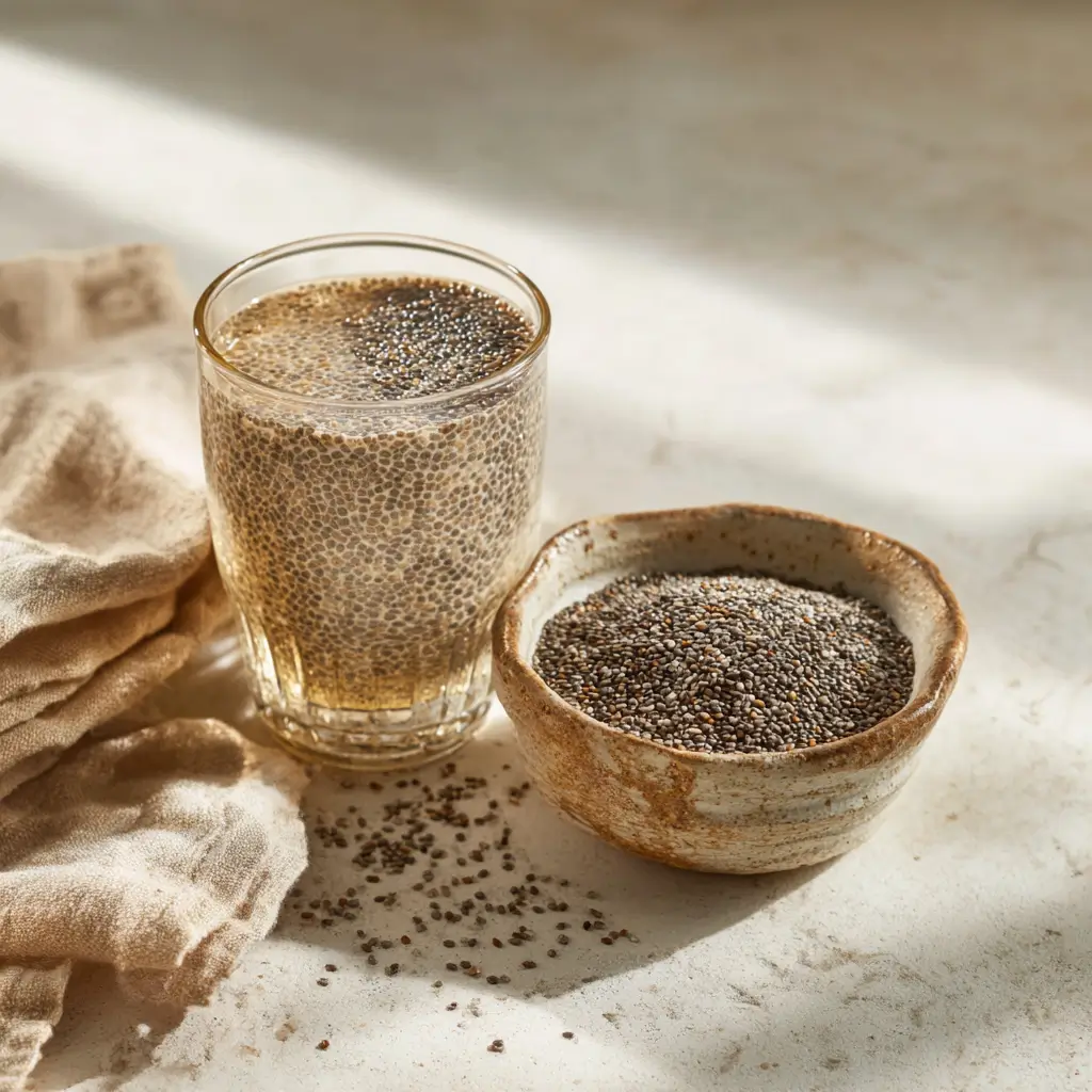 Soaked chia seeds and psyllium husk for GLP-1 fiber drinks
