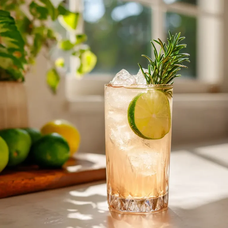 GLP-1 rosemary mocktail served in tall glass with garnish