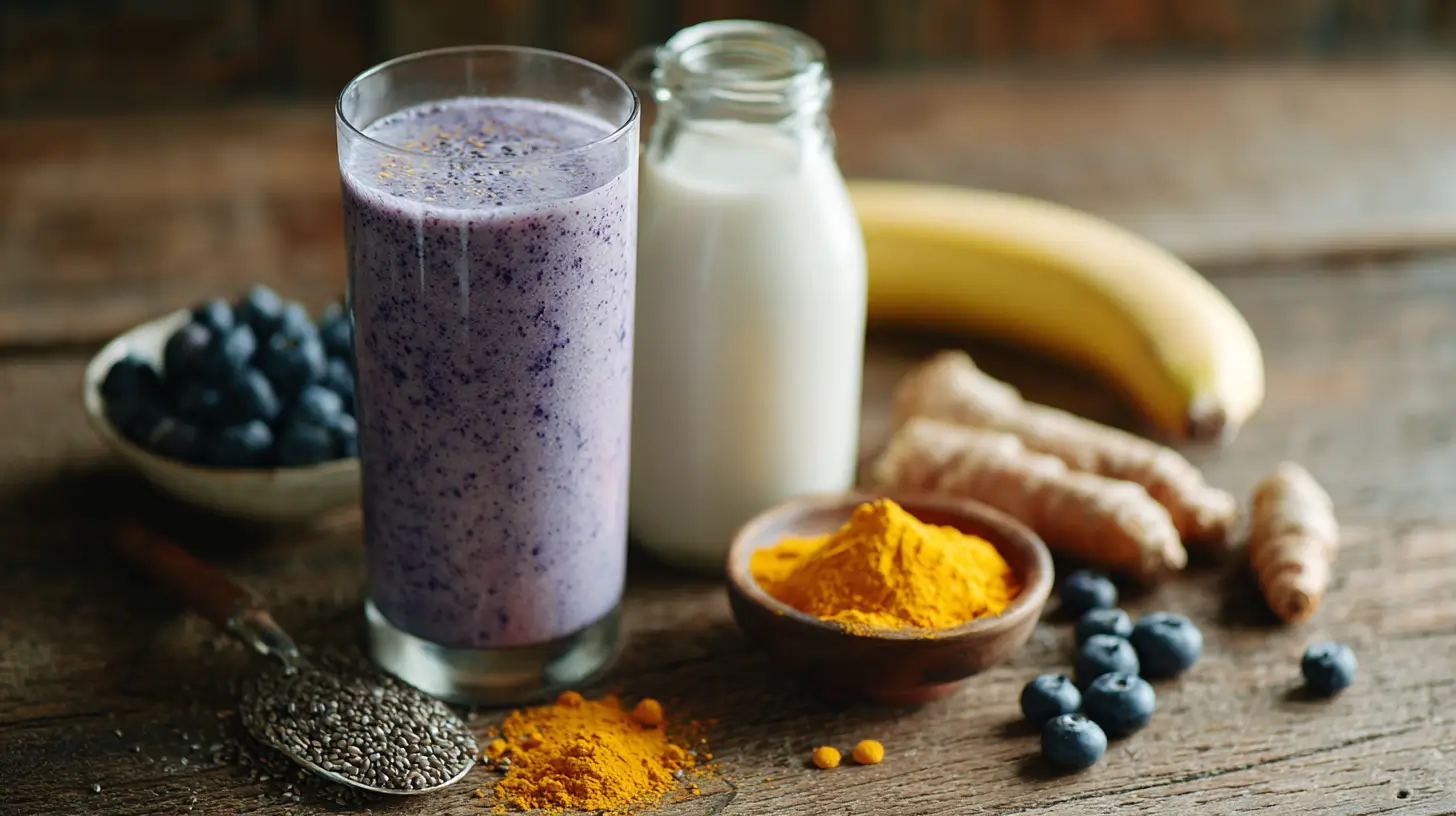 psychobiotic smoothie with kefir and blueberries