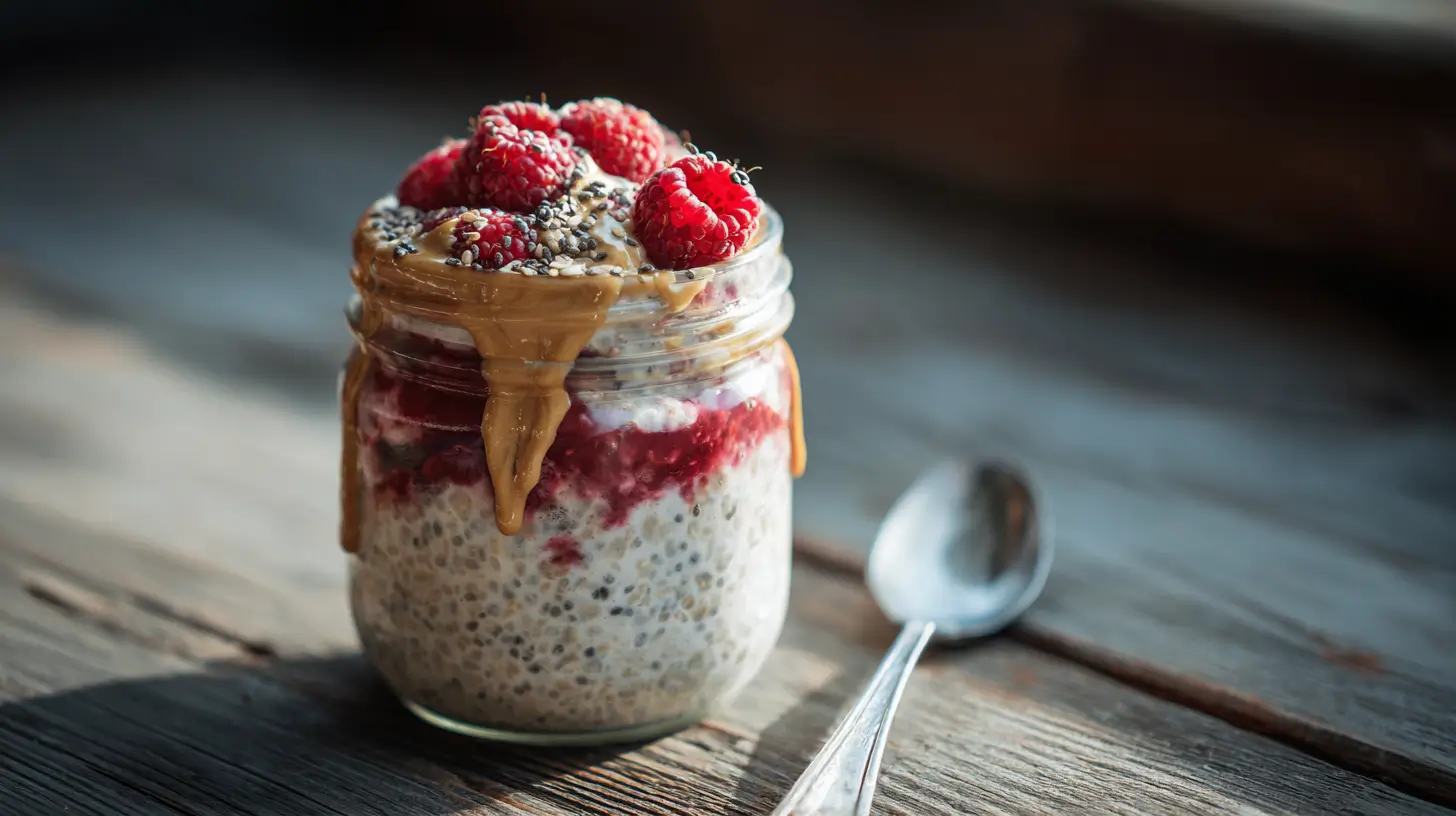 fibermaxxing overnight oats in a mason jar with toppings