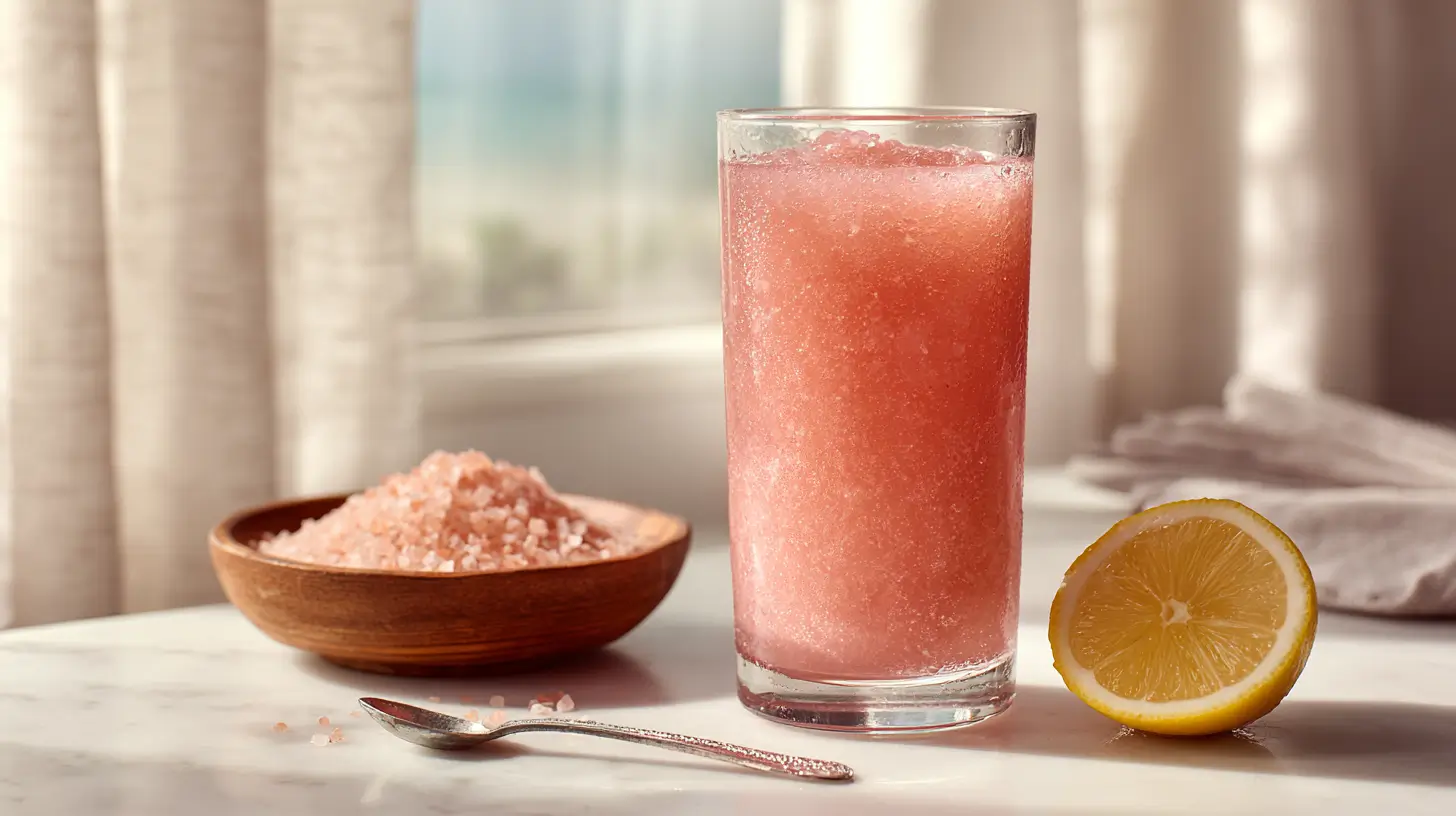 vibrant pink jello diet drink in chilled glass on marble counter